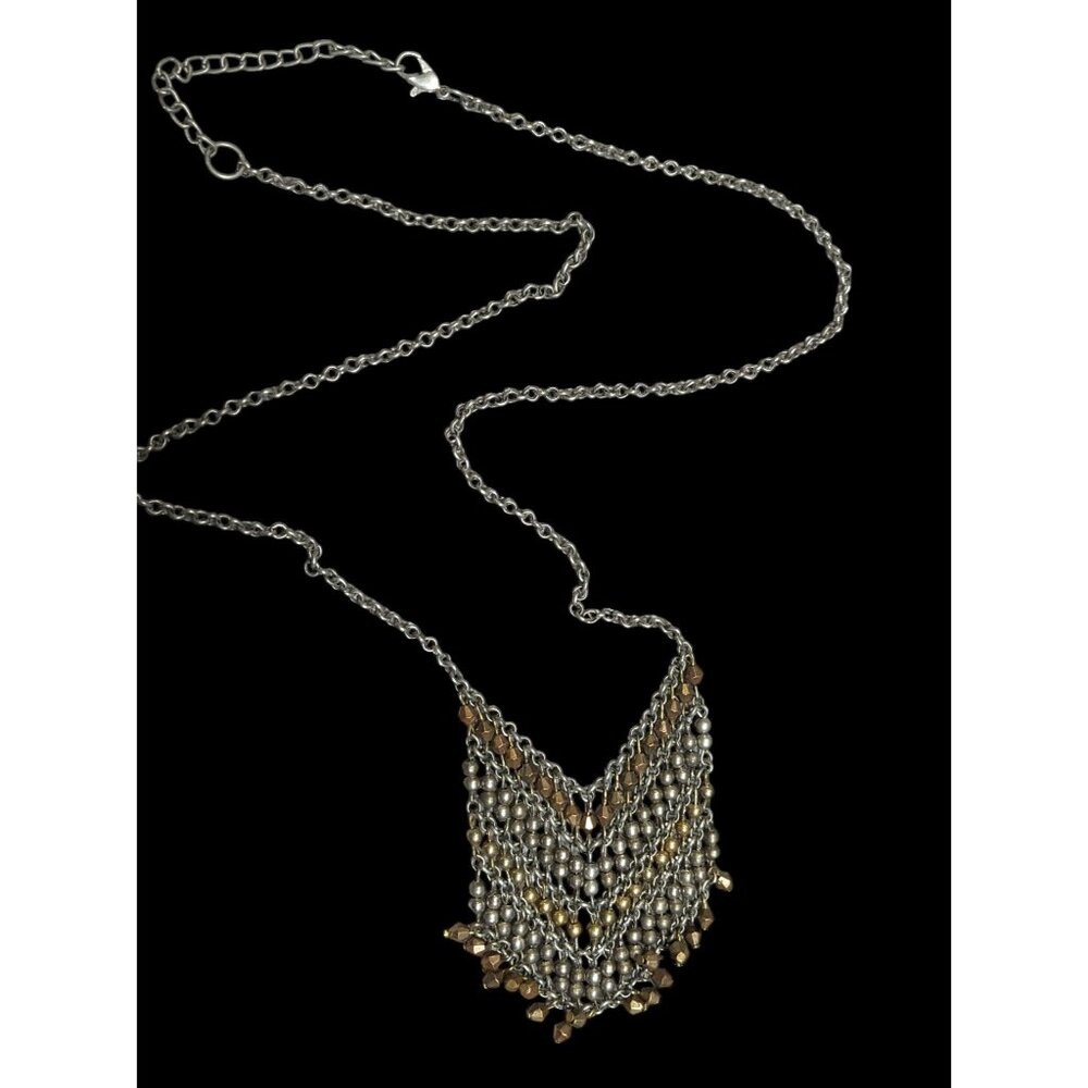 Bohemian Metallic Beaded Fringe Pendant Necklace